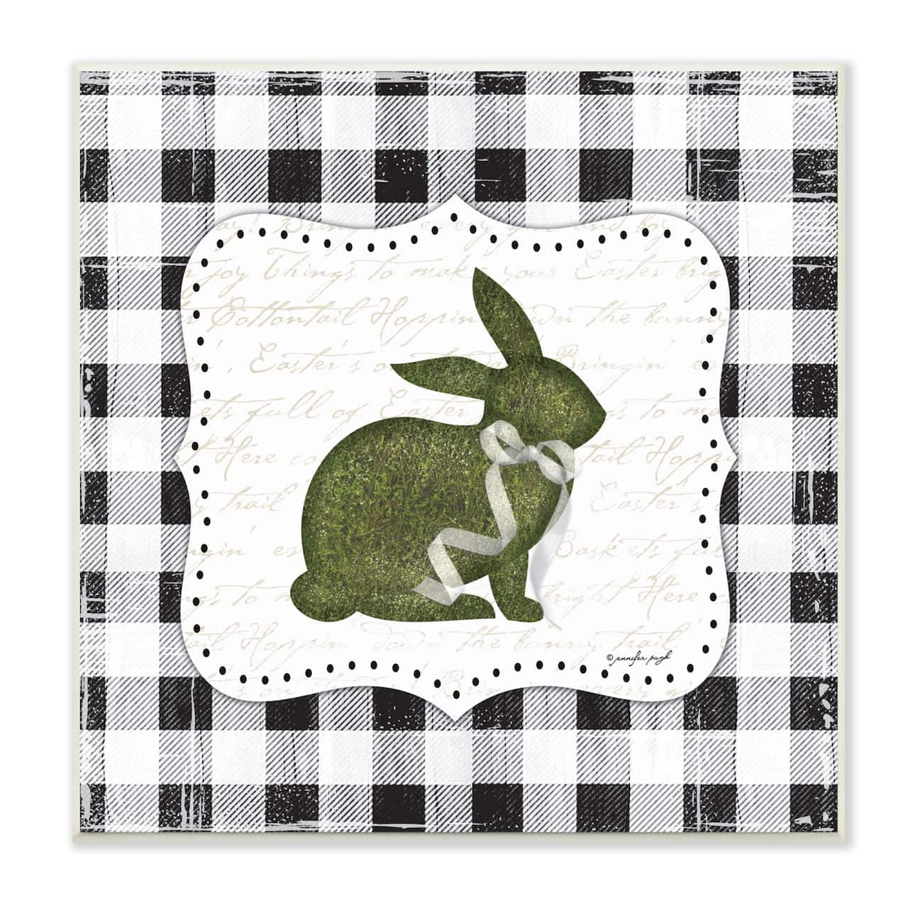 Stupell Industries Festive Easter Bunny Ribbon Spring Plaid Pattern Wall Plaque Art